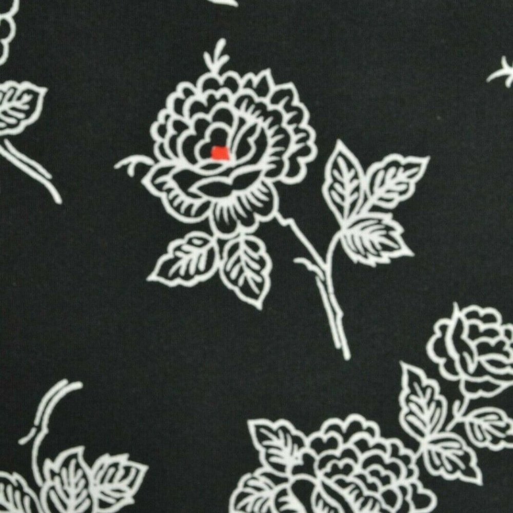 VTG Modern Essentials Sz L Womens BLACK White FLORAL 3/4 Sleeve Button Up BLOUSE - Picture 9 of 9